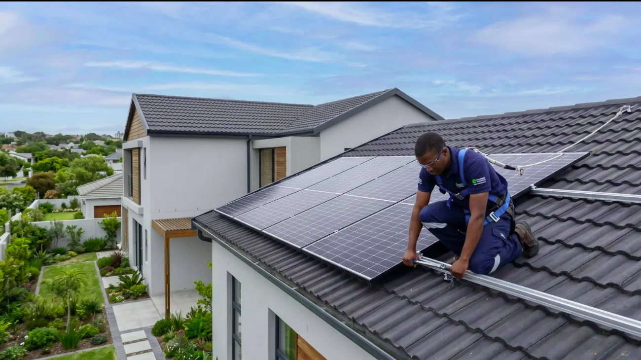 Solar panel installation by an engineer in Kenya