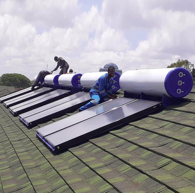 Neagle Electricals and Solar team installing a solar water heater in Kenya